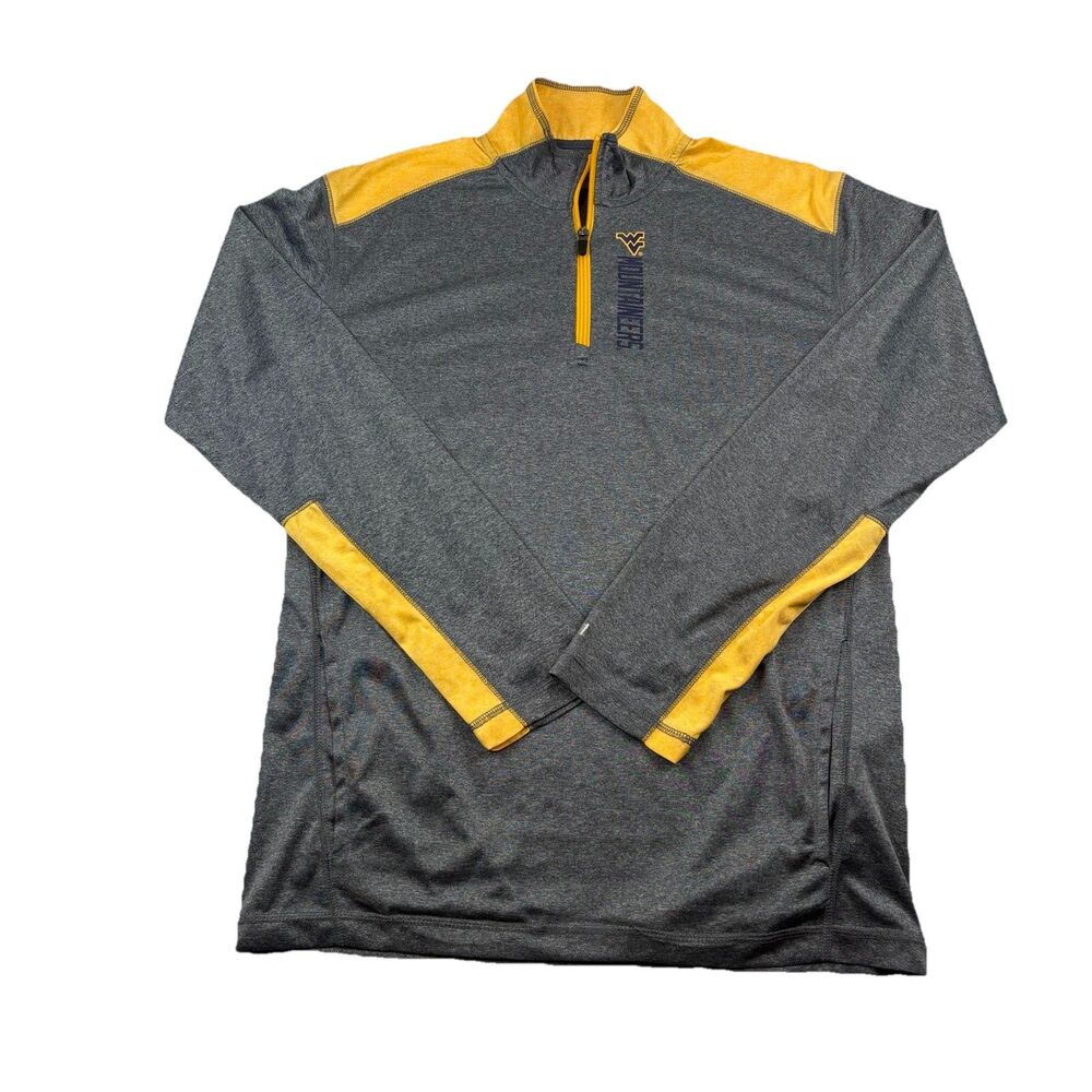 West Virginia WVU Champion Performance 1/4 Zip Pullover Mens M Gray Yellow
